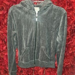 F&F Girls Charcoal Gray Zip-Up Velvet Feel Hoodie Size Large